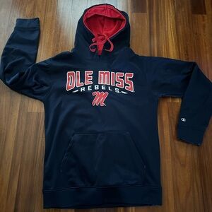 Champion Ole Miss Navy Hoodie with Red Accents
